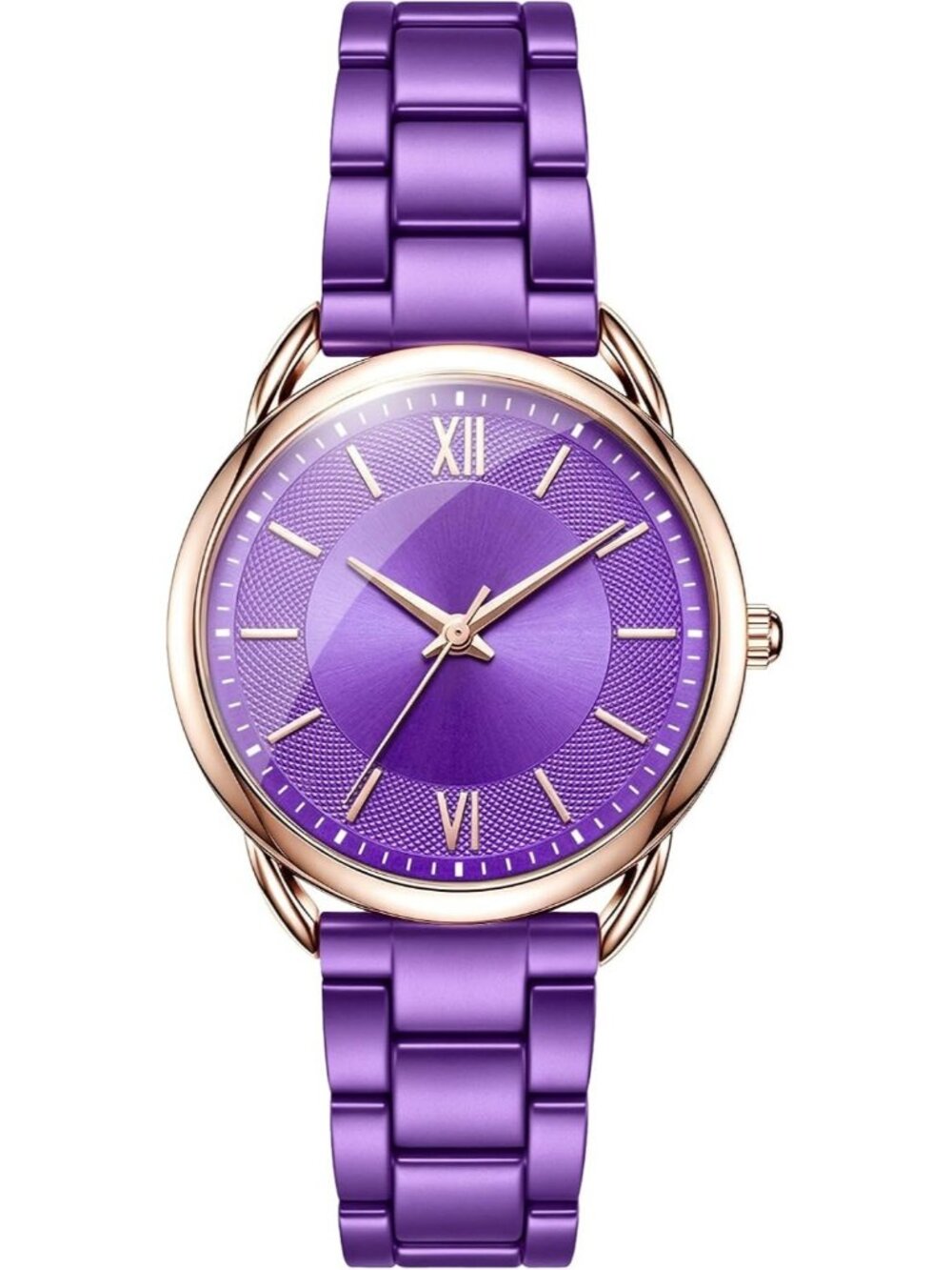 Women's Purple Roman Numeral Dial Analog Alloy Steel Strap Quartz Wrist Watch